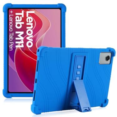 Imagem de Kwamaz Capa para Tab M11 de 11 polegadas TB330FU, capa infantil de silicone macio para tablet M11 2024, com suporte (azul)