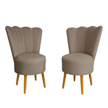 Imagem de Kit 2 Cadeiras Decorativa Pétala Veludo Luxo Premium Pés Retrô Palito Sala Quarto e Penteadeira (CAPPUCCINO)