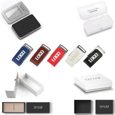 Imagem de Drives USB com logotipo personalizado em massa com capa de couro, pen drives personalizados gravados em metal com opções de embalagem personalizada para presentes corporativos, promoções de marca