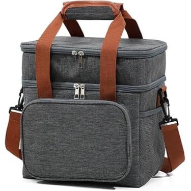 Imagem de Bolsa Térmica Transversal com Dois Compartimentos – Lancheira para Marmita, Trabalho, Academia e Passeios | Alça Ajustável | Grande Capacidade e Isolamento Térmico (Cinza)