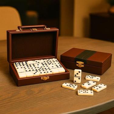 Imagem de Dominó Premium De Osso Pedras Grandes 28 Peças Maleta Couro - Yeet