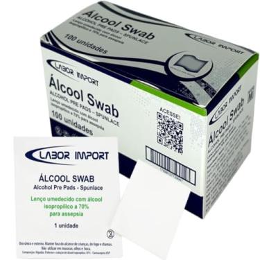 Imagem de Álcool Swab Isopropílico 70% Lenço Umedecido Labor Import Caixa Com 100 Unidades Sachê Embalado Individualmente Vedação Hermética Para Assepsia Limpeza Profunda Almofada Estéril Sem Aroma Dobrada Com Dupla Camada