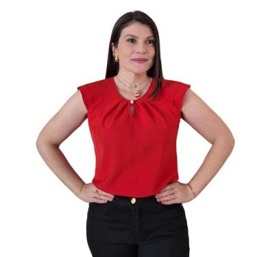 Imagem de Blusa Social Feminina Crepe Manga Curta Gola Gota Botão Elegante - MAD