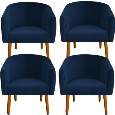 Imagem de Kit 04 Poltrona Julia Decoração Salão Cadeira Escritório Recepção Estar Amamentação Suede Azul Marrinho D'classe Decor