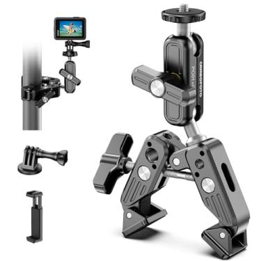 Imagem de CAMBOFOTO Suporte para câmera super grampo, braço mágico duplo de 360° e cabeça de tripé, 1/10.2 cm-20 e 3/20.3 cm-16 threads, para luzes de LED/celular/câmera DSLR/Gopro/Ronin-M/MOVI/Insta360