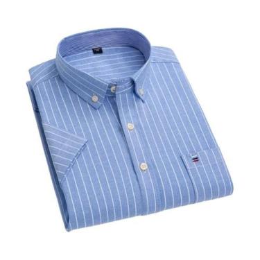 Imagem de Camisa Oxford Xadrez Masculina Plus Size - Manga Curta 100% Algodão, L