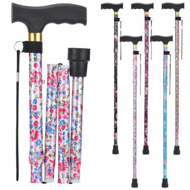 Imagem de PARLORA Bengala de caminhada para mulheres e homens, dobrável, leve, elegante, dobrável | Bengala de caminhada para idosos e adultos com alça em T confortável [flor vermelha]