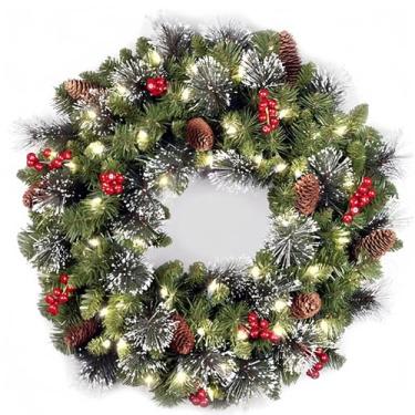 Imagem de Guirlanda de Natal com luzes, guirlanda de Natal artificial decorada com pinhas, cachos de baga, ramos foscos, enfeites de bola, decorações de Natal para janelas internas e externas