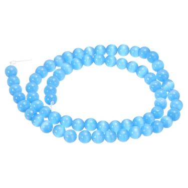 Imagem de HARFINGTON 65 contas de tinta azul olho de gato 6 mm contas redondas lisas de cristal de pedra preciosa solta para fazer joias, pulseiras, colar, brincos, faça você mesmo