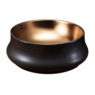 Imagem de Bacia de pia de vaso de banheiro 34 x 38,9 cm cerâmica acima do balcão conjunto de pia e torneira de vaso de banheiro tigela de bancada redonda pia de banheiro pia de banheiro, banheiro dourado