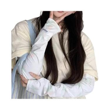 Imagem de Luvas De Proteção Solar Com Estampa De Borboleta Em Seda Gelada, Resis