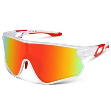 Imagem de BEACOOL Óculos De Sol Esportivos Polarizados Para Homens E Mulheres, Jovens, Beisebol, Pesca, Ciclismo, Corrida, Caminhada, Motocicleta, Táticos Uv400 (Branco Brilhante, Vermelho)