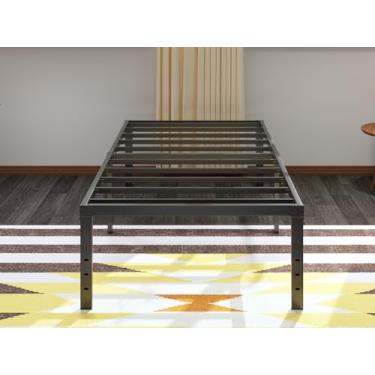 Imagem de Estrutura de cama tamanho solteiro armazenamento 45,7 cm de altura, estrutura de cama de metal plataforma para crianças, meninos, meninas, suporte de ripas resistentes, sem necessidade de mola box,