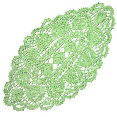 Imagem de BOMHCS Pacote de 1 jogo americano oval de renda para corredor de mesa, largura (25,4 cm a 30,5 cm) x comprimento (50,8 cm a 56 cm), toalha de mesa de crochê feita à mão (1, verde maçã)