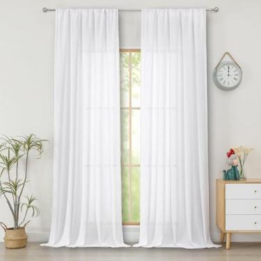 Imagem de Simplebrand Cortinas semitransparentes texturizadas de linho sintético branco 2 painéis de 2 painéis para sala de estar, privacidade extra longa filtragem de luz cortinas grossas para janela grande