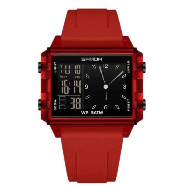 Imagem de Relógio Analógico Digital 6273 Luminoso À Prova Da Água Sanda Vermelho