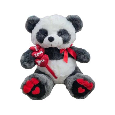 Imagem de Pelucia Urso Panda Corações Fizzy Cor Cinza 40Cm Premium