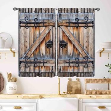 Imagem de Cortinas rústicas para porta de celeiro, tábua de madeira vintage ocidental, quinta, campo, rústico, marrom, madeira, quarto, sala de estar, cozinha, janela, cortinas, tratamentos, 2 painéis, 132 x 99