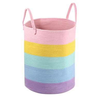 Imagem de Cesta de roupa suja de corda de algodão para meninas e crianças, cesto de armazenamento de tecido para sala de estar, berçário, banheiro e quarto para cobertor, brinquedos e roupas