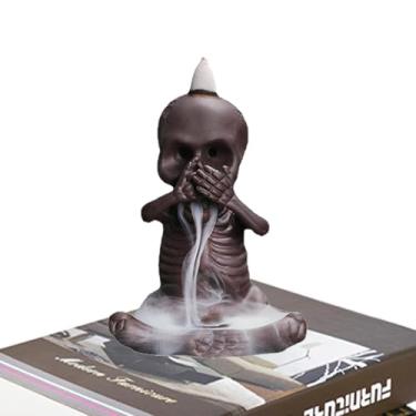 Imagem de Rrlihjgu Queimador de Incenso Cachoeira Crânio - Queimador de suporte de incenso de cone de refluxo de crânio - Decoração de casa de arte clássica requintada, queimadores de incenso de decoração para