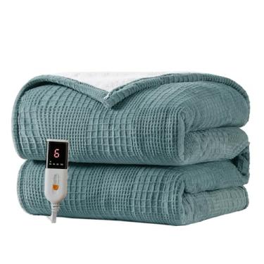Imagem de Cobertor elétrico aquecido 127 cm x 152 cm - manta de aquecimento com 6 configurações de calor - 2 a 10 horas de desligamento automático, certificado ETL, lavável na máquina (verde)