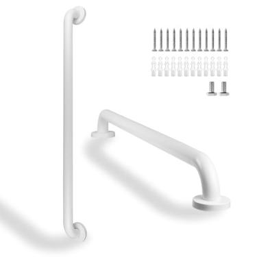 Imagem de Rackickyer Barra de apoio para chuveiro, pacote com 2 barras brancas de segurança de banheiro de 81 cm, barras de apoio de aço inoxidável 304 de diâmetro para banheiras e chuveiros, barra de apoio de