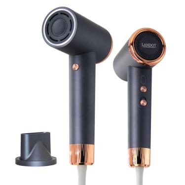 Imagem de Secador de cabelo iônico para secagem rápida e baixo ruído: LANDOT com motor sem escova de alta velocidade de 110.000 RPM e controle térmico - Secador de cabelo de tamanho pequeno para uso doméstico