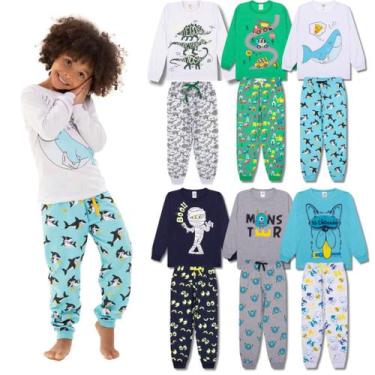 Imagem de Kit Sortido 4 Peças Pijama Manga Longa Bebê Menino 2 Camisas 2 Calças 