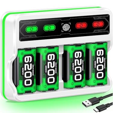 Imagem de Mocagen Pacote de bateria de controle de 4 x 6200 mWh para Xbox Series X/S com faixa de luz sensível ao toque, bateria recarregável para Xbox One/One S/X/Elite