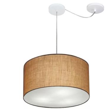 Imagem de Lustre Pendente Cilíndrico Com Desvio De Centro Md-4166 Cúpula Em Tecido 40x25cm Palha - Bivolt
