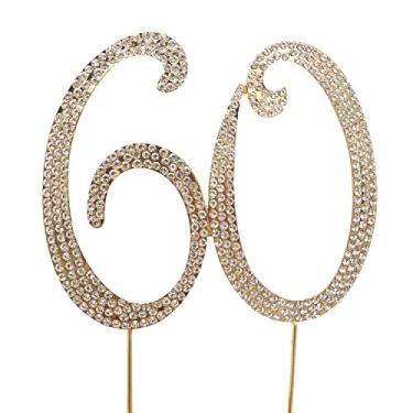 Imagem de Enfeite de bolo Honbay 60 com strass de cristal brilhante premium para decoração de bolo de aniversário de 60 anos ou festa de aniversárioHonbay