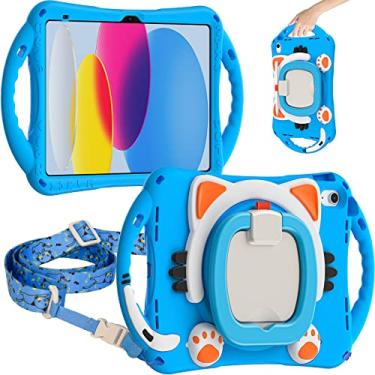 Imagem de Tuiklol Capa para iPad 10 Geração 10,9 Polegadas A2757, Protetor de Tela Infantil Resistente à Prova de Choque Alça de Ombro Giratória Suporte para iPad 10,9 polegadas 2022 Modelo A2777 A2696 Capa de Tablet , Azul