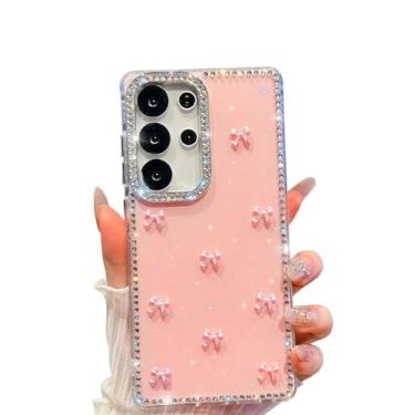 Imagem de Sunswim Capa protetora para celular compatível com Galaxy S24 Ultra Cute 3D Ribbon Bowknot Sparkle Bling Diamonds Slim Durável Silicone Anti-amarelamento à prova de choque para Samsung Galaxy S24
