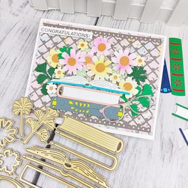Imagem de Alinacutle Golden Cut Dies corte de metal cortado para embalagem de presente, papel artesanal, fazer cartões faça você mesmo, álbuns, álbuns e decoração de presentes de férias (flor de livro)