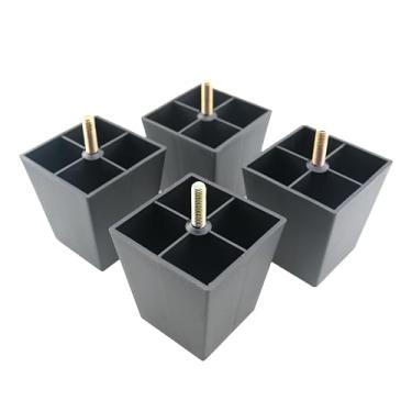 Imagem de TAODAN 4 peças de substituição de perna de sofá de plástico preto 8 x 7,2 x 5,5 cm com parafusos de fixação, pernas de móveis para penteadeira, televisão, armário, guarda-roupas, cadeira
