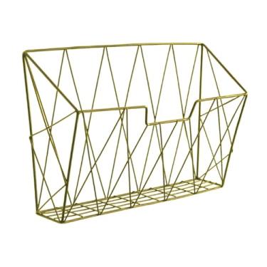 Imagem de FytStycale Suporte de parede para arquivos, porta-revistas, organizador de correspondência de metal decorativo, armazenamento para documentos, revistas, Ouro