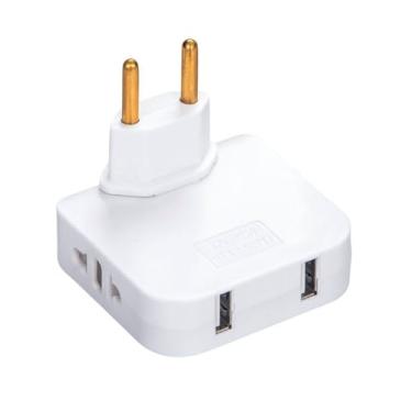 Imagem de Adaptador de Tomada Articulado Bivolt, 10A 250V 2500W, 2 Entradas USB, Compacto para Casa e Viagem