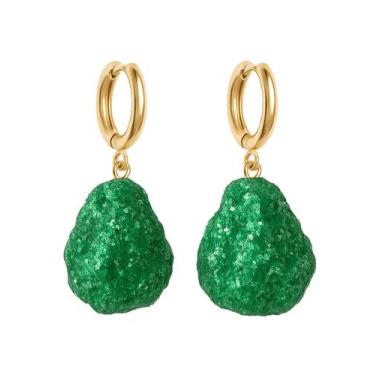 Imagem de Brinco de Argola Fuchsita - Cristal Natural, Banho Ouro 18k