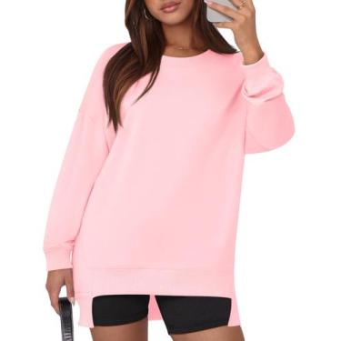 Imagem de Moletom feminino Kistore, de outono, grande, com gola redonda, rosa cl