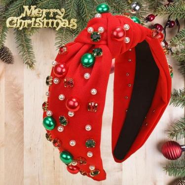 Imagem de Bandana de Natal para mulheres Pearl Knotted Xmas Red Green - Merrimac