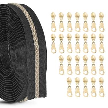 Imagem de zynzaoacs #5 Zíper Por Jarda Com Puxadores, Fita Preta Contínua (10 Jardas) E Puxadores Em Ouro Rosa À Prova De Ferrugem (25 Unidades), Zíperes A Granel Para Costura Bolsas Bolsas, Rolo Nylon Cortáv