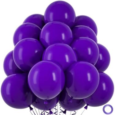 Imagem de 50 balões roxos escuros, balão de látex roxo profundo de qualidade de hélio de 30,5 cm para decoração de aniversário BOHO, Halloween, festa de casamento (com fita e pontos de cola)