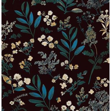 Imagem de Laatse Papel de parede verde vintage descasque e cole papel de parede floral escuro 43 cm x 93 cm, papel de contato de folha verde vinil à prova d'água autoadesivo boho papel de parede botânico para