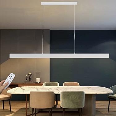 Imagem de Luminária pendente LED regulável, preta, listra longa, mesa de jantar, luminária de suspensão com controle remoto, moderna, linear, altura ajustável, lustre para escritório, bar, sala de jan