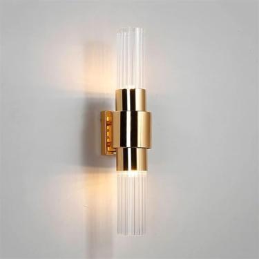 Imagem de Luminária de parede moderna de metal, luminária de parede interna com abajur de tecido simples, luminária de parede de madeira nórdica E27 para sala de estar, corredor de entrada, escadas (c