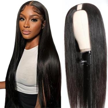 Imagem de Peruca de cabelo humano em U Part brilhando em linha reta 100% virgem 