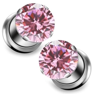 Imagem de Ocptiy 10G-00G Astm F136 Túneis de titânio para parafuso de orelha ajuste redondo CZ Ear Gauges túneis alargador extensor piercing joias para mulheres homens prata ouro 1 par, 00 Gauge = 10mm = 3/8