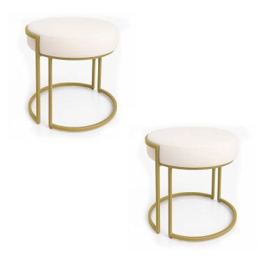 Imagem de Puff Sala Decorativo Base Industrial Dourada Kit 2 Love Bouclê Bege D03 - D'Rossi