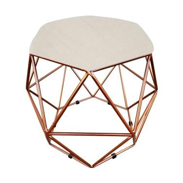 Imagem de Puff Aramado Hexágono Decorativo Industrial Cobre com Sintético Bege D03 - D'Rossi