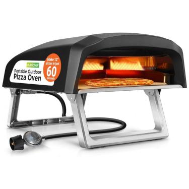 Imagem de Forno de Pizza a Gás Portátil com Queimador, Pedra e Regulador, NutriChef NCPIZOVN, Preto